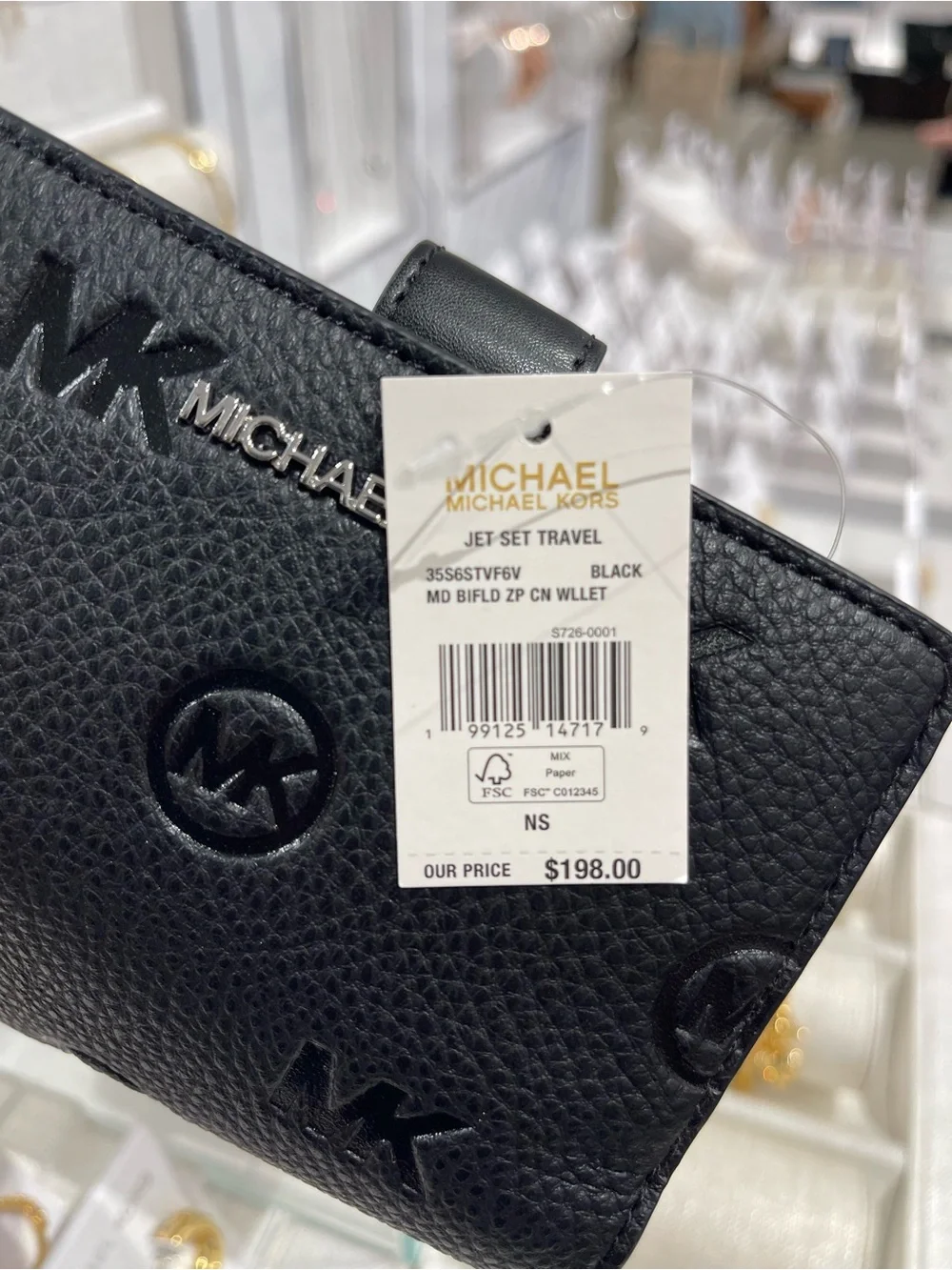 Michael Kors Jet Set Travel Medium Logo Debossed Billfold Wallet Black NWT